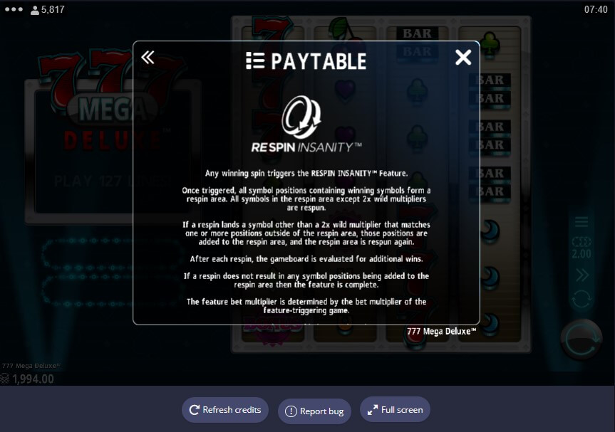 777 Mega Deluxe Online Slot Game Respin Insanity