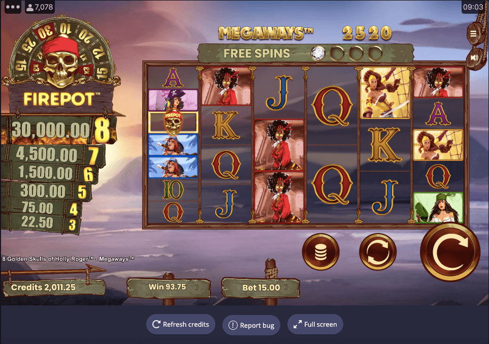 8 Golden Skulls of Holly Roger Online Slot Game Reels