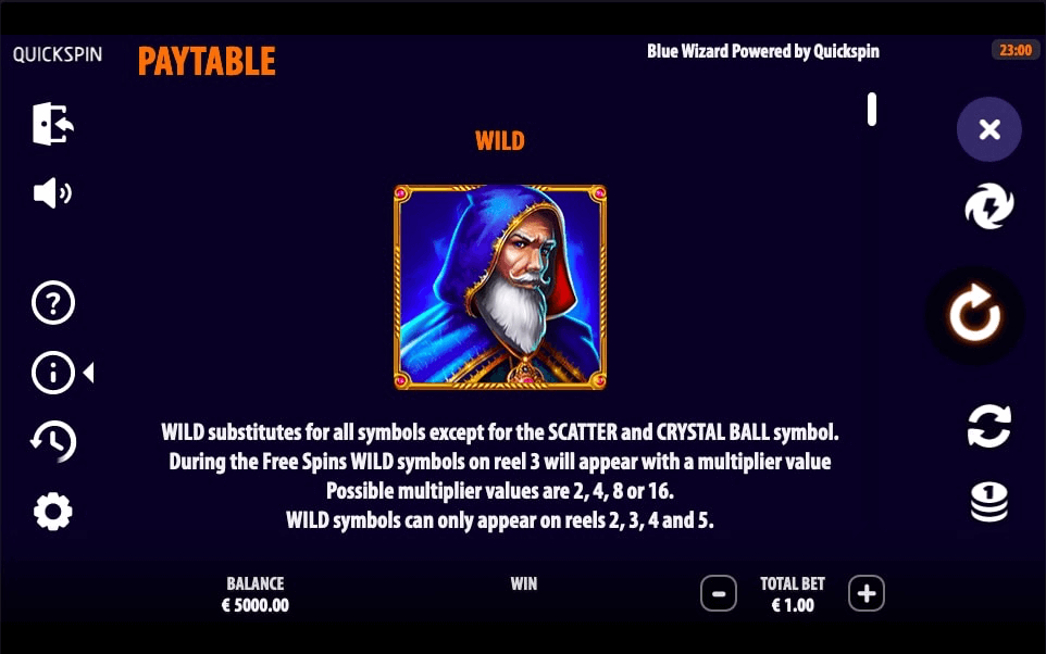 Blue Wizard Online Slots Game Features