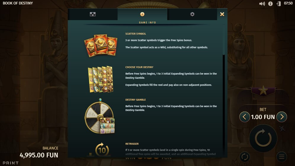 Book of Destiny Online Slots Game Features