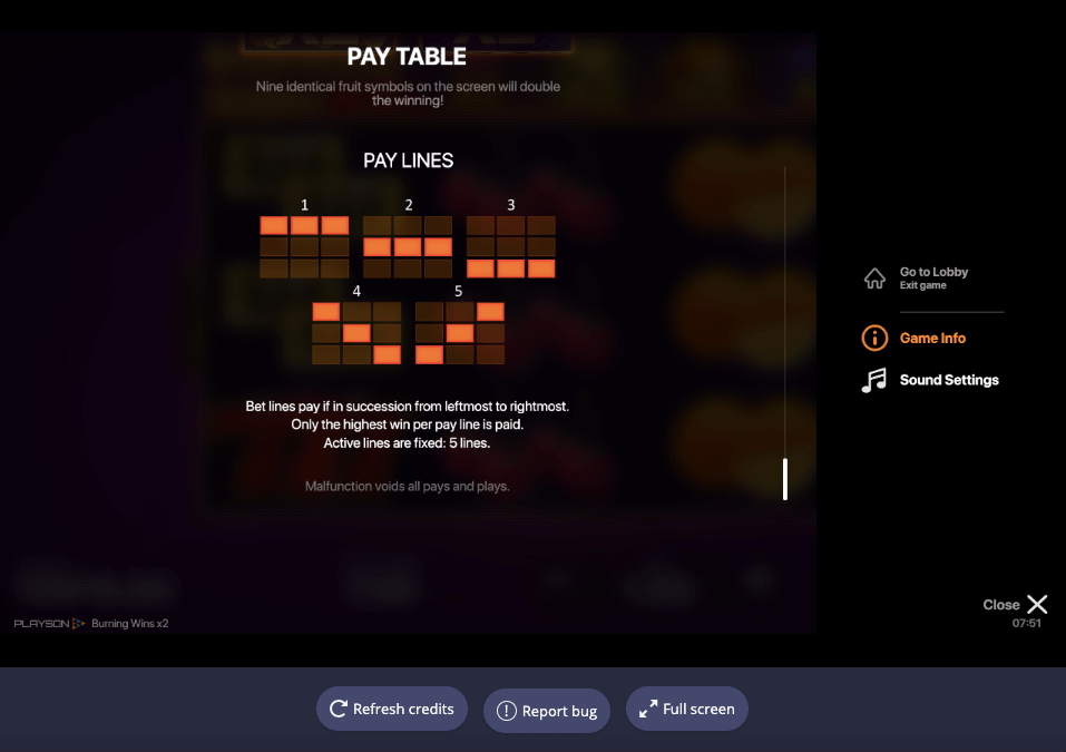 Burning Wins x2 Online Slots Game Paylines