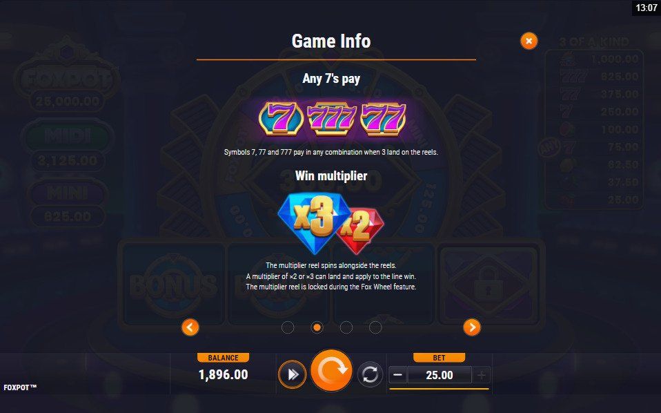 Foxium Foxpot Online Slot Machine Paytable