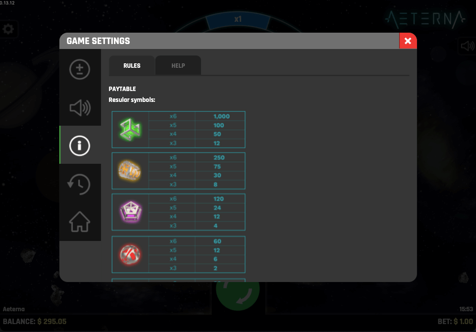 aeterna paytable