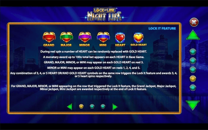 Lock it Link Night Life Online Slot Game Features