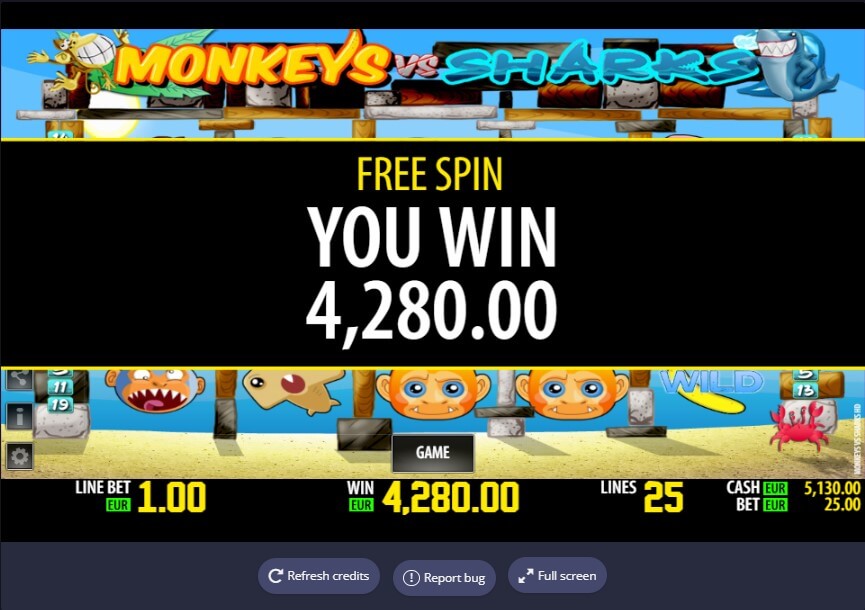 Monkeys VS Sharks Online Slot Game Win