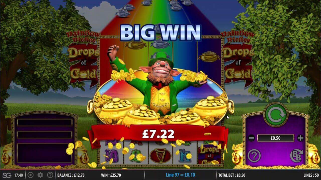 Rainbow Riches Drops of Gold Online Slot Game Big Win