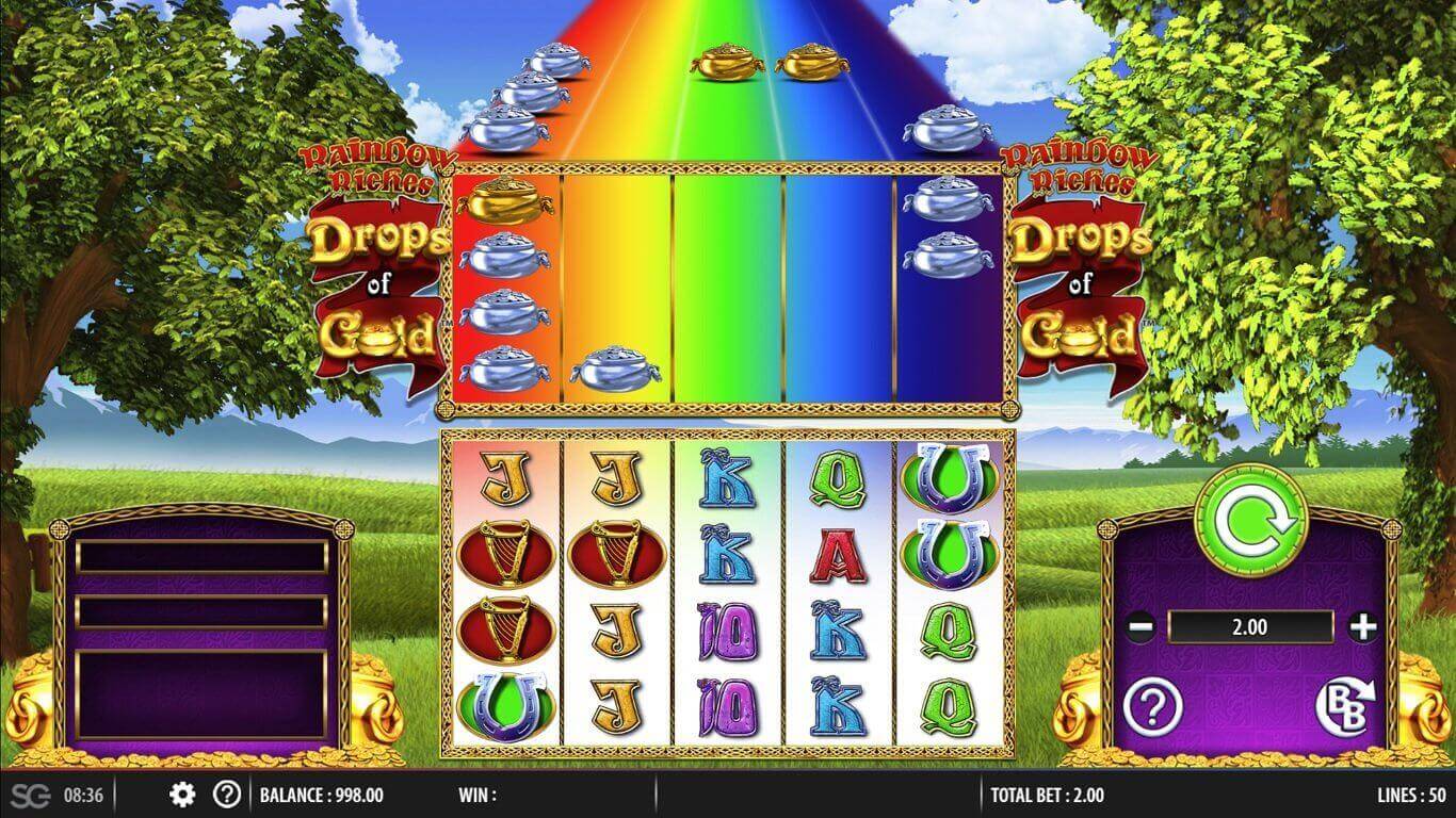 Rainbow Riches Drops of Gold Online Slot Game Reels