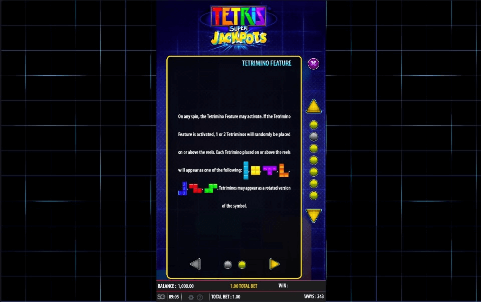 Tetris Super Jackpots Online Slot Game Features