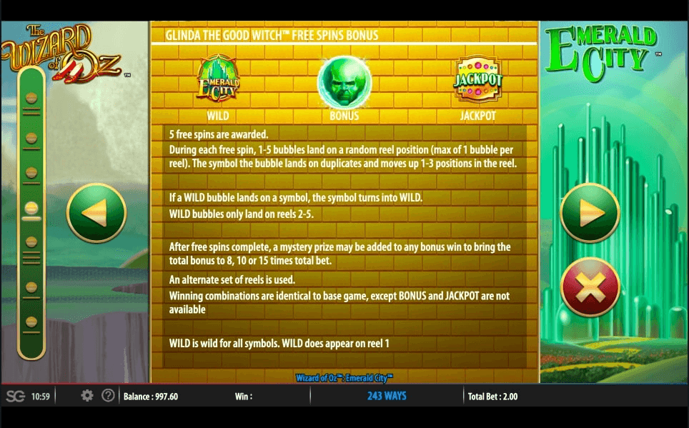 Wizard Of Oz Emerald City Online Slot Game Bonus